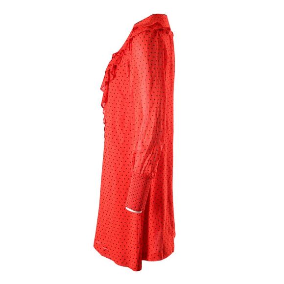 Ganni Polka Dot Ruffled Dress In Red Viscose